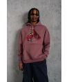 Erkek Kapüşonlu Cepli Box Eldiven Baskılı 3 İplik Sweatshirt Hoodie - Gül Kurusu