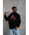 Erkek Kapüşonlu Cepli Box Eldiven Baskılı 3 İplik Sweatshirt Hoodie - Siyah