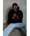 Erkek Kapüşonlu Cepli Box Eldiven Baskılı 3 İplik Sweatshirt Hoodie - Siyah