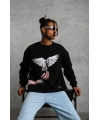 Erkek Güvercin Baskılı Sweatshirt - Siyah
