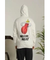 Erkek 3 İplik Pamuklu Kapüşonlu Baskılı Cepli Oversize Sweatshirt Hoodie - Beyaz
