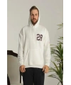 Erkek 3 İplik Pamuklu Kapüşonlu Baskılı Cepli Oversize Sweatshirt Hoodie - Beyaz