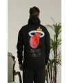 Erkek 3 İplik Pamuklu Kapüşonlu Baskılı Cepli Oversize Sweatshirt Hoodie - Siyah