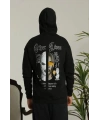 Erkek Kapüşonlu Kanguru Cepli Sweatshirt 3 İplik Pamuklu Baskılı Hoodie - Siyah