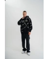 ERKEK Kapüşonlu Varak ve Pano Baskılı Hoodie  SweatShirt- Siyah