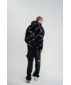 ERKEK Kapüşonlu Varak ve Pano Baskılı Hoodie  SweatShirt- Siyah