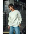 Erkek  Bisiklet Yaka 3 İplik Pamuklu Basic SweatShirt - Beyaz