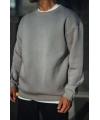 Erkek Bisiklet Yaka 3 İplik pamuklu Basic SweatShirt - Boyalı Gri