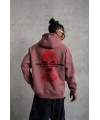 Erkek 3 İplik Pamuklu Kapüşonlu Baskılı Cepli Sweatshirt Hoodie - Gül Kurusu