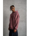 Erkek 3 İplik Pamuklu Kapüşonlu Baskılı Cepli Sweatshirt Hoodie - Gül Kurusu