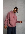 Erkek 3 İplik Pamuklu Kapüşonlu Baskılı Cepli Sweatshirt Hoodie - Gül Kurusu