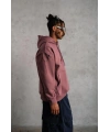 Erkek 3 İplik Pamuklu Kapüşonlu Baskılı Cepli Sweatshirt Hoodie - Gül Kurusu