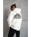 Erkek Nihilist Penguen Temalı Oversize Kapüşonlu Sweatshirt - Beyaz