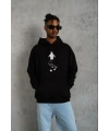 Erkek Nihilist Penguen Temalı Oversize Kapüşonlu Sweatshirt - Siyah