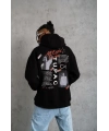 Erkek 3 İplik Pamuklu Kapüşonlu Baskılı Cepli Oversize Sweatshirt Hoodie - Siyah