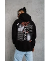 Erkek 3 İplik Pamuklu Kapüşonlu Baskılı Cepli Oversize Sweatshirt Hoodie - Siyah