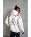 Erkek 3 İplik Pamuklu Baskılı Kapüşonlu Cepli Sweatshirt Hoodie - Beyaz