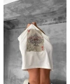 ERKEK Tişört Kısa kol Ön ve Arka Baskılı Oversize Bisiklet Yaka T-Shirt - Beyaz
