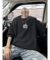 Erkek Kısa Kol Yazlık Tişört Bisiklet Yaka Baskılı Oversize T-Shirt - Siyah