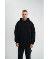 Erkek 3 İplik Pamuklu Oversize Kapüşonlu Nakışlı Hoodie SweatShirt - Siyah