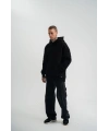 Erkek 3 İplik Pamuklu Oversize Kapüşonlu Nakışlı Hoodie SweatShirt - Siyah