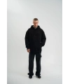 Erkek 3 İplik Pamuklu Oversize Kapüşonlu Nakışlı Hoodie SweatShirt - Siyah