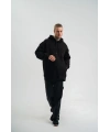 Erkek 3 İplik Pamuklu Oversize Kapüşonlu Nakışlı Hoodie SweatShirt - Siyah