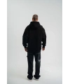 Erkek 3 İplik Pamuklu Oversize Kapüşonlu Nakışlı Hoodie SweatShirt - Siyah
