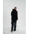 Erkek 3 İplik Pamuklu Oversize Kapüşonlu Nakışlı Hoodie SweatShirt - Siyah