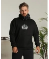 Erkek Kapüşonlu Kanguru Cepli Sweatshirt 3 İplik Pamuklu Baskılı Hoodie - Siyah