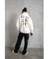 Erkek Kapüşonlu Kanguru Cepli Sweatshirt 3 İplik Pamuklu Baskılı Hoodie - Beyaz