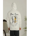 Erkek Kapüşonlu Kanguru Cepli Sweatshirt 3 İplik Pamuklu Baskılı Hoodie - Beyaz