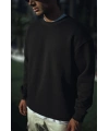 Erkek pamuklu Bisiklet Yaka 3 İplik Basic SweatShirt - Siyah