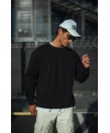 Erkek pamuklu Bisiklet Yaka 3 İplik Basic SweatShirt - Siyah
