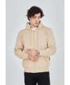 Erkek 3 İplik Pamuklu Kapüşonlu Tam Fermuarlı Cepli Hoodie Sweatshirt - Bej