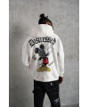 Erkek 3 İplik Pamuklu Kapüşonlu Baskılı Cepli Oversize Sweatshirt Hoodie - Beyaz