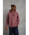 Erkek 3 İplik Pamuklu Kapüşonlu Kanguru Cepli Sweatshirt Hoodie - Gül Kurusu