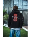 Erkek Kapüşonlu Kanguru Cepli Sweatshirt 3 İplik Pamuklu Baskılı Hoodie -  Siyah