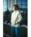 Erkek 3 İplik Pamuklu Kapüşonlu Basic SweatShirt Hoodie - Beyaz