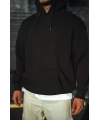 Erkek 3 İplik Pamuklu Kapüşonlu Basic SweatShirt Hoodie - Siyah