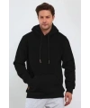 Erkek 3 İplik Pamuklu Kapüşonlu Cepli  Hoodie Sweatshirt - Siyah