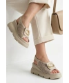 Gwon Bej Cilt Dolgu Topuk Sandalet