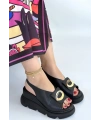 Gwon Siyah Cilt Dolgu Topuk Sandalet