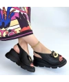 Gwon Siyah Cilt Dolgu Topuk Sandalet