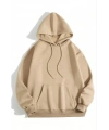 Kadın Kapüşonlu Kanguru Cepli 3 İplik Pamuklu Düz Hoodie Sweatshirt - Bej