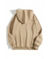 Kadın Kapüşonlu Kanguru Cepli 3 İplik Pamuklu Düz Hoodie Sweatshirt - Bej