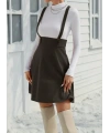 Kadın Askılı Düğmeli Mini Süet Elbise