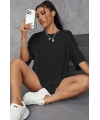 Kadın Baskılı Oversize kısa kol T-Shirt - Siyah