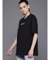 Kadın Baskılı T-Shirt Kısa Kol Bisiklet Yaka Oversize Rahat Kalıp Tişört - Siyah