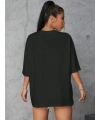 Kadın Baskılı T-Shirt Kısa Kol Bisiklet Yaka Oversize Rahat Kalıp Tişört - Siyah